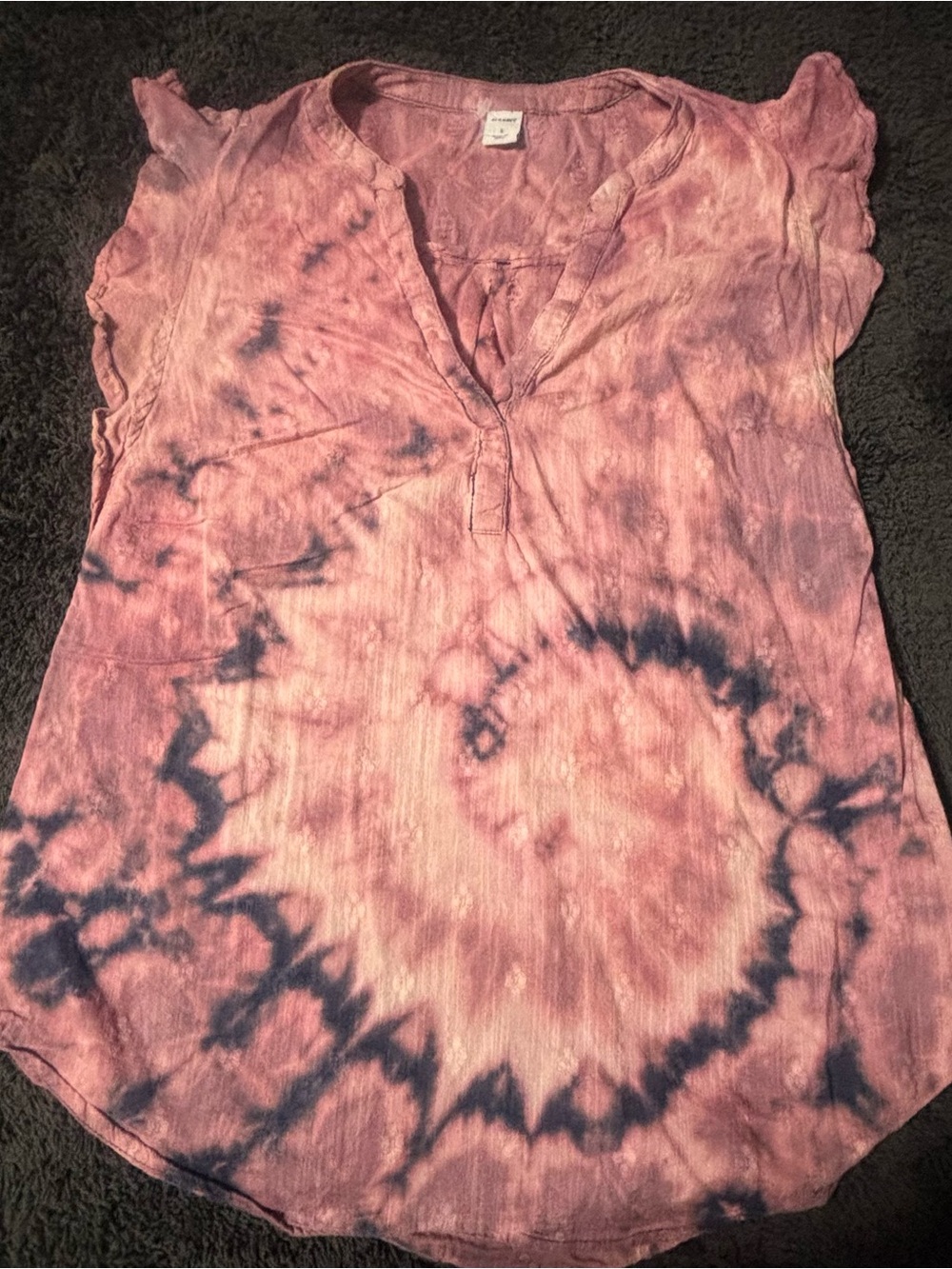 Old Navy Pink and Navy Spiral Tie-Dye V-Neck Tunic